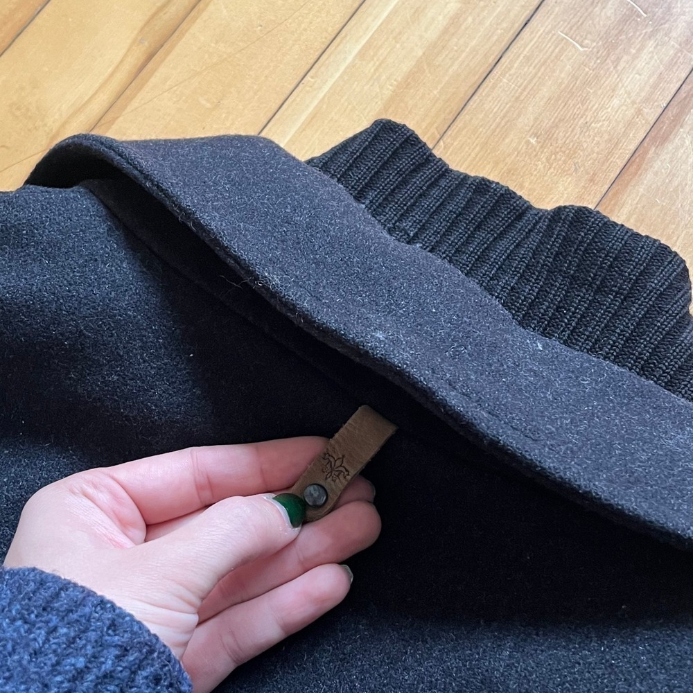 Mackage Men's Black Wool Blend Double Breasted Coat with Leather Trim Size 40 - Picture 10 of 16